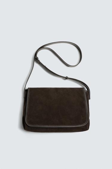 LEATHER CROSSBODY BAG - Brown by Zara