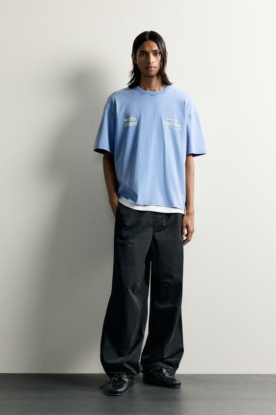 RELAXED FIT T-SHIRT WITH CONTRAST PRINTS - Light blue by Zara - Image 0