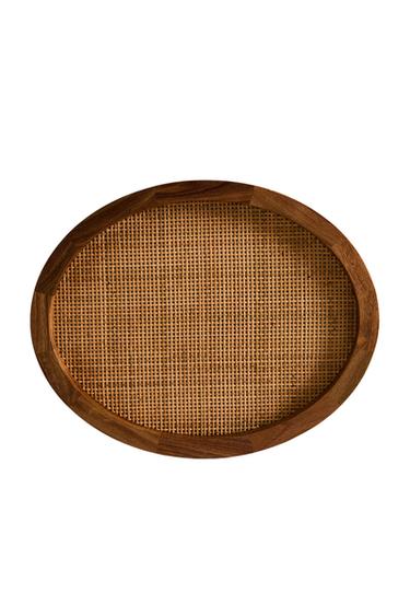 OVAL WOODEN RATTAN TRAY - Brown by Zara