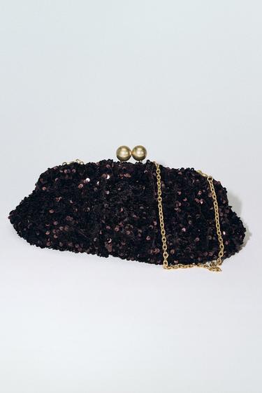 SEQUIN CLUTCH BAG - Brown by Zara