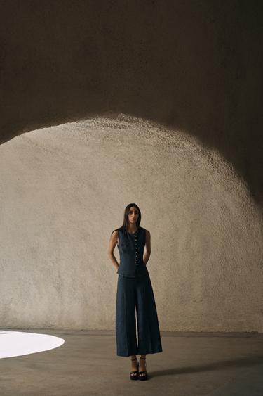 DOUBLE-BREASTED LINEN WAISTCOAT - Indigo by Zara