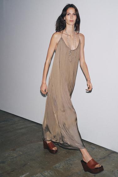 ZW COLLECTION LONG SATIN DRESS - Mink by Zara