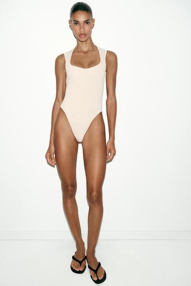 STRETCH SQUARE NECK BODYSUIT - Ecru by Zara