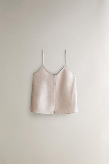 LINEN TOP WITH BUTTONS - Pale pink by Zara