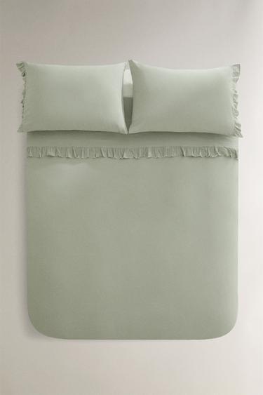 RUFFLE DUVET COVER - Green by Zara