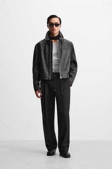 LEATHER BOXY FIT JACKET - Black by Zara