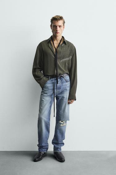 LIMITED EDITION EMBROIDERED SHIRT WITH RHINESTONES - Dark khaki by Zara