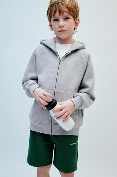 RAISED SLOGAN PLUSH BERMUDA SHORTS - Green by Zara