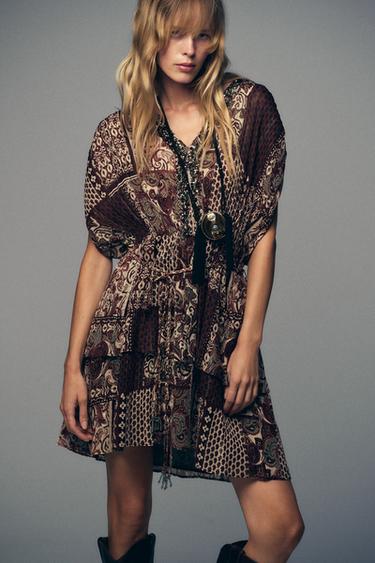 BEADED PRINTED METALLIC THREAD DRESS - Multicoloured by Zara