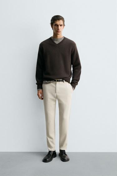 SLIM FIT COMFORT TROUSERS - Stone by Zara