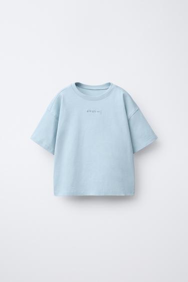 EMBROIDERED TEXT T-SHIRT - Light blue by Zara
