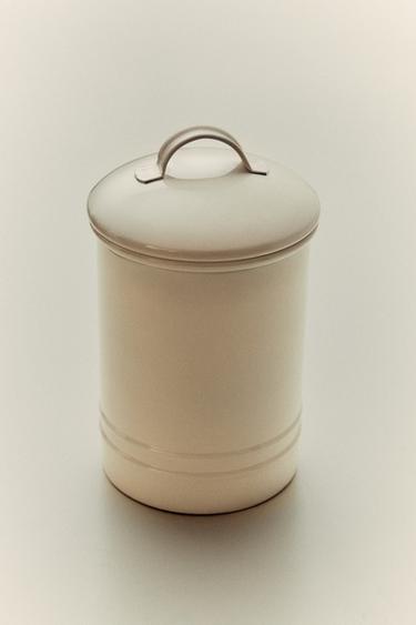 LACQUERED METAL CYLINDRICAL JAR - Cream by Zara
