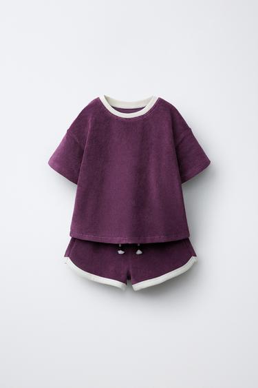 PLAIN TOWELLING T-SHIRT AND BERMUDA SHORTS SET - Lavender by Zara