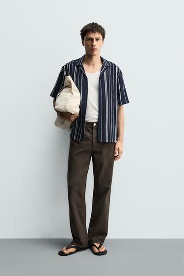 REGULAR FIT STRIPED JACQUARD SHIRT - Navy blue by Zara