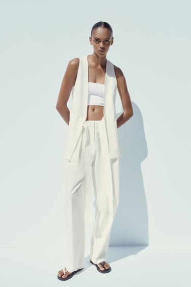LONG WAISTCOAT WITH VENTS AND MULTI-POSITION BELT - Oyster-white by Zara - Image 0