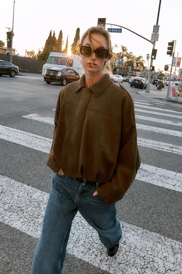 SUEDE EFFECT BOMBER JACKET - Dark brown by Zara