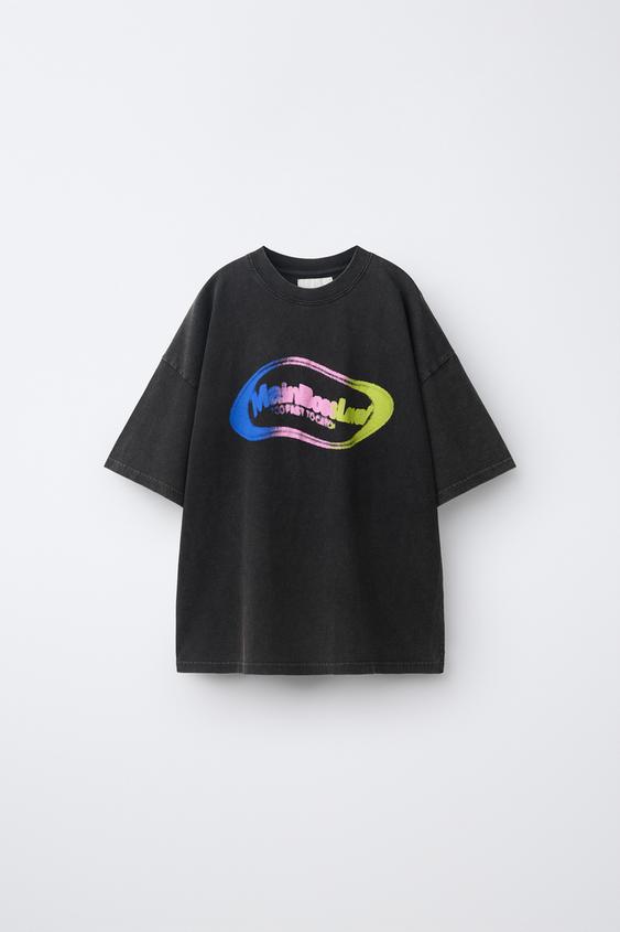 WASHED-EFFECT PRINT T-SHIRT - Dark anthracite by Zara - Image 0