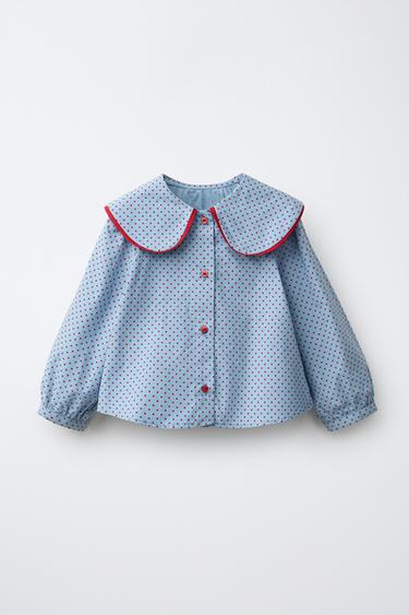 POLKA DOT PETER PAN COLLAR SHIRT - Mid-blue by Zara