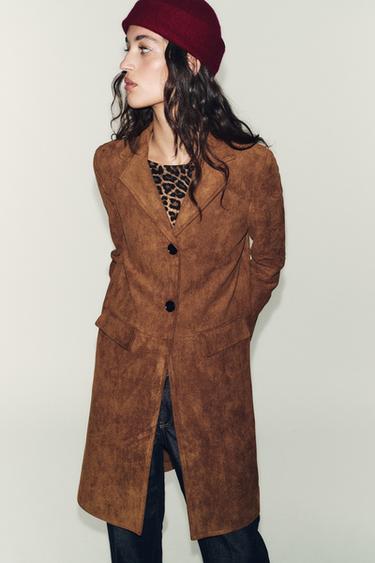 FAUX SUEDE FROCK COAT - Tobacco Brown by Zara