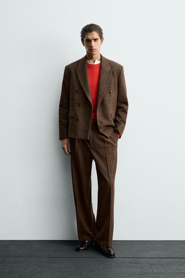 CHECK SUIT TROUSERS WITH PLEATS - Brown by Zara