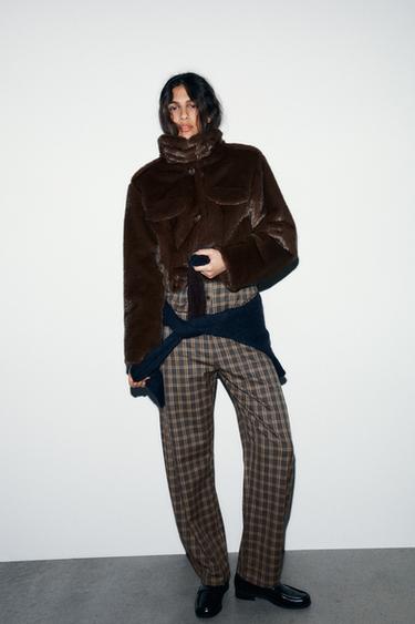 CHECKED BALLOON TROUSERS - Grey / Tan by Zara