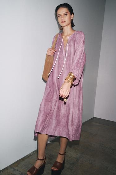 ZW COLLECTION LINEN TIE-DYE TUNIC DRESS - Mauve by Zara - Image 0