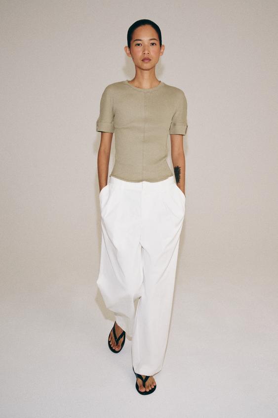 COTTON RIB T-SHIRT - Khaki by Zara - Image 0