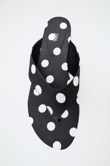 POLKA DOT PRINT FLAT SANDALS - Black by Zara