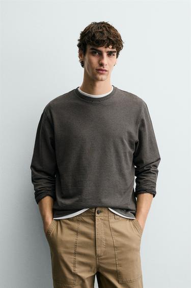 STRIPED LONG SLEEVE T-SHIRT - Dark brown by Zara