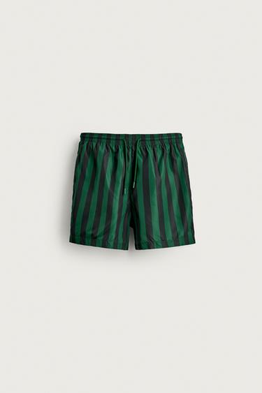 STRIPED MID-LENGTH SWIMMING TRUNKS - Green by Zara