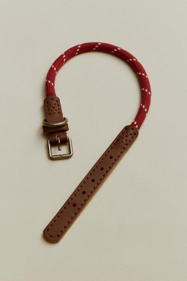 LEATHER AND ROPE PET COLLAR - Red by Zara