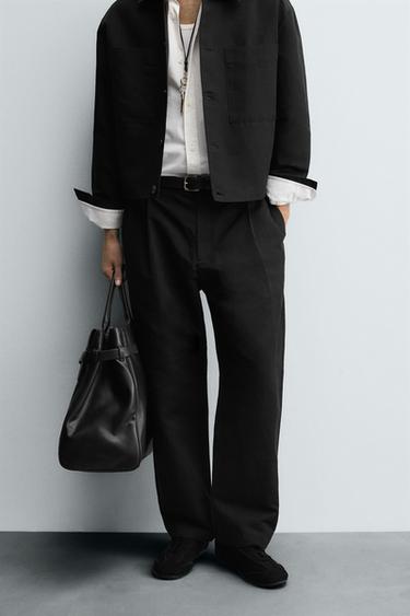 RELAXED FIT PLEATED TROUSERS - Black by Zara