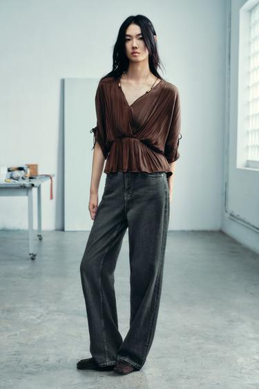 JEANS Z1975 STRAIGHT FIT HIGH-WAIST - Blue / Green by Zara