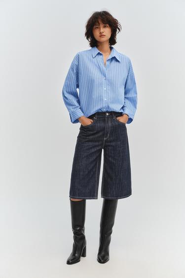 POPLIN SHIRT WITH BUTTONS - Ecru / Red by Zara