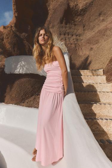 STRAPLESS GATHERED DRESS - Pastel pink by Zara