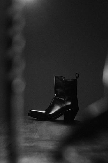 LIMITED EDITION LEATHER COWBOY ANKLE BOOTS - Black by Zara