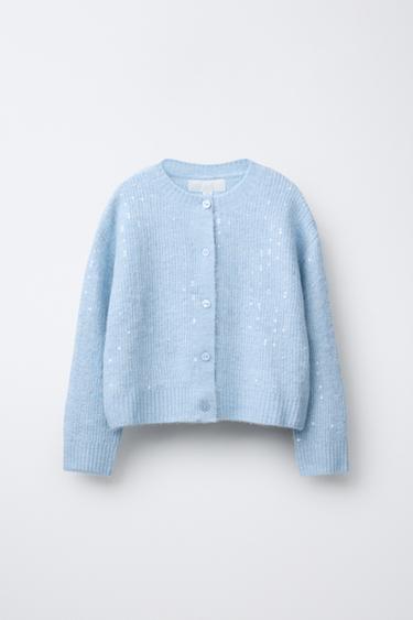 SEQUIN KNIT CARDIGAN - Light blue by Zara