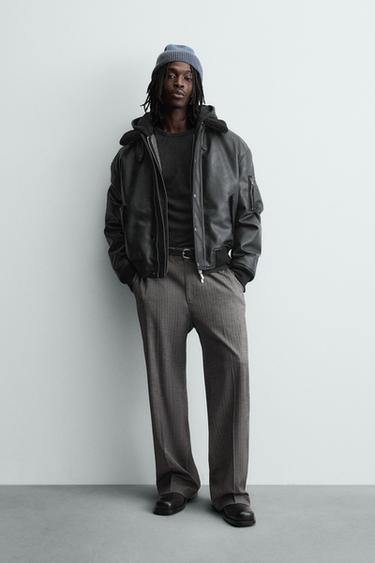 LEATHER EFFECT JACKET WITH DETACHABLE COLLAR - Black by Zara