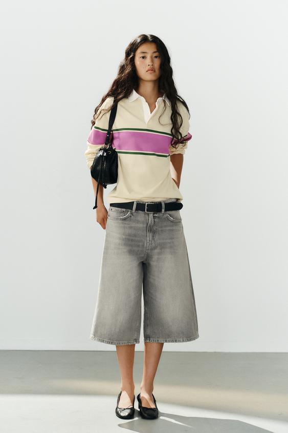 TRF BAGGY DENIM JORTS - Light grey by Zara - Image 0