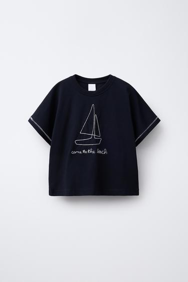 BOAT EMBROIDERY T-SHIRT - Black by Zara - Image 0