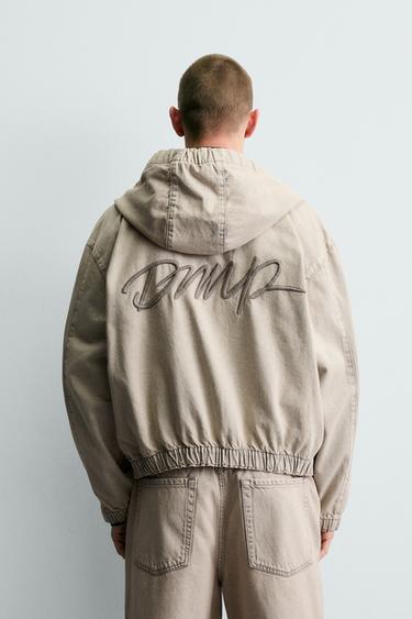 EMBROIDERED HOODED DENIM JACKET - Ecru / Brown by Zara