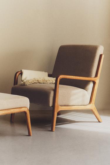 ASH WOOD LINEN ACCENT CHAIR - Light beige by Zara