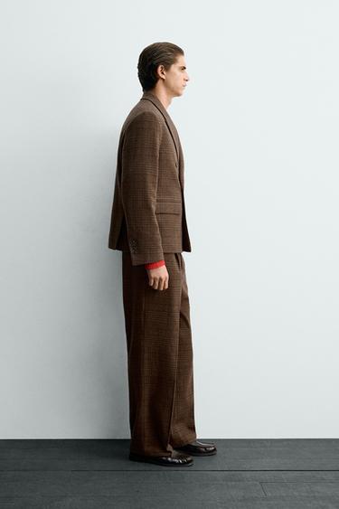 CHECK SUIT TROUSERS WITH PLEATS - Brown by Zara