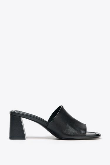 LEATHER BLOCK HEEL MULES - Black by Zara - Image 0