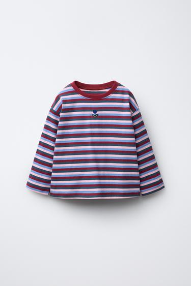 WOVEN STRIPE EMBROIDERED T-SHIRT - Multicoloured by Zara - Image 0