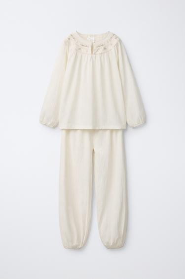AGES 6-14 / EMBROIDERED FLORAL PYJAMAS - Ecru by Zara