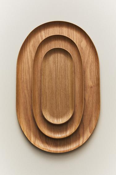 OVAL WOOD TRAY - Light beige by Zara
