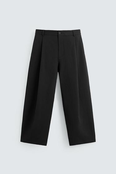 BALLOON FIT SEERSUCKER TROUSERS - Black by Zara