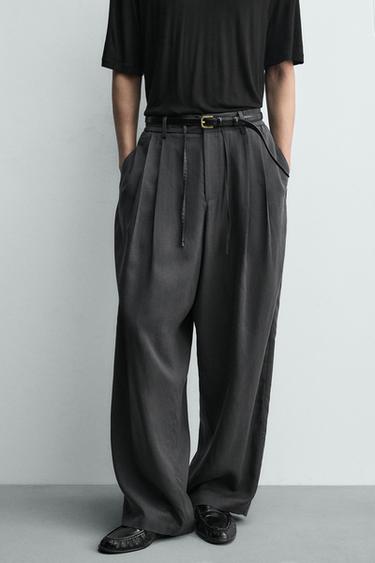 FLOWING PLEATED TROUSERS - Grey by Zara