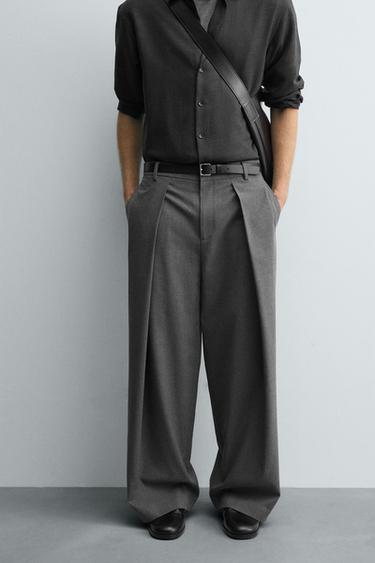 PLEATED WIDE-LEG TROUSERS - Grey by Zara